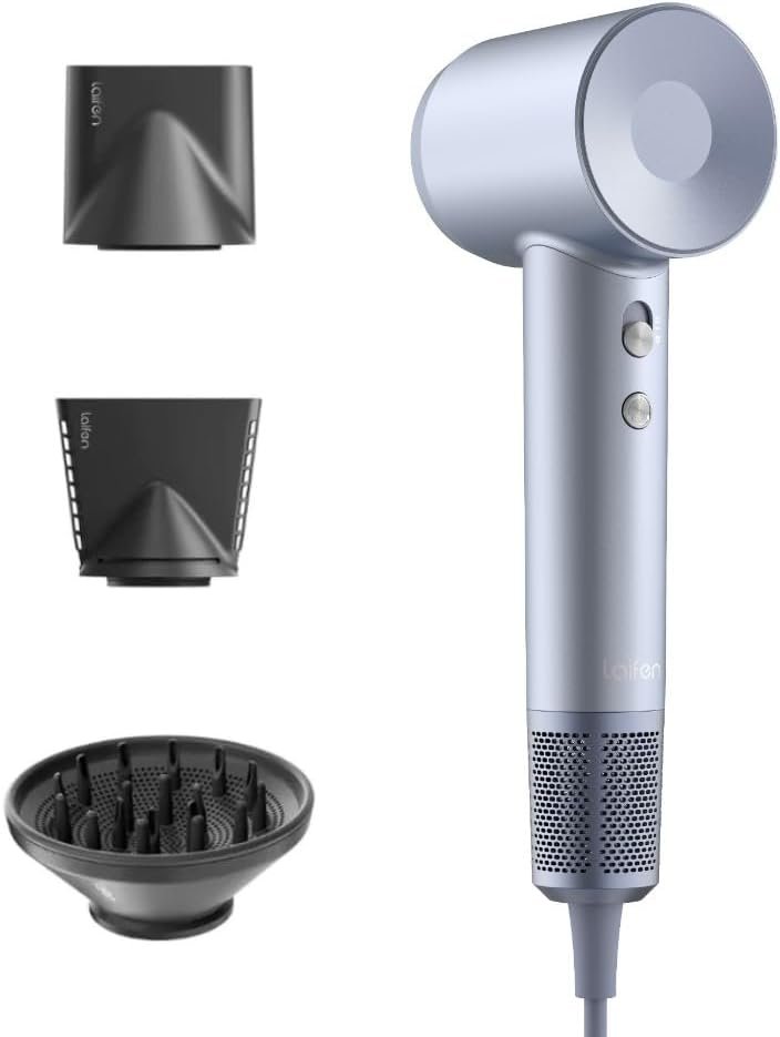 Laifen Swift Special Hair Dryer – Silver Blue – 110,000 RPM High-Speed Motor, Negative Ion Tech, Smart Heat Control, 3 Magnetic Nozzles, Low Noise – #1 Global Brand – Salon-Grade for All Hair Types