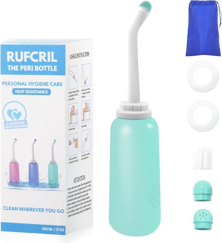 Peri Bottle Postpartum, RUFCRIL 500ml Perineal Wash Bottle, Portable Bidet Sprayer with Travel Bag, Boilable TPE, Leak-Proof, for Postpartum Care, Hemorrhoid Relief & Personal Hygiene