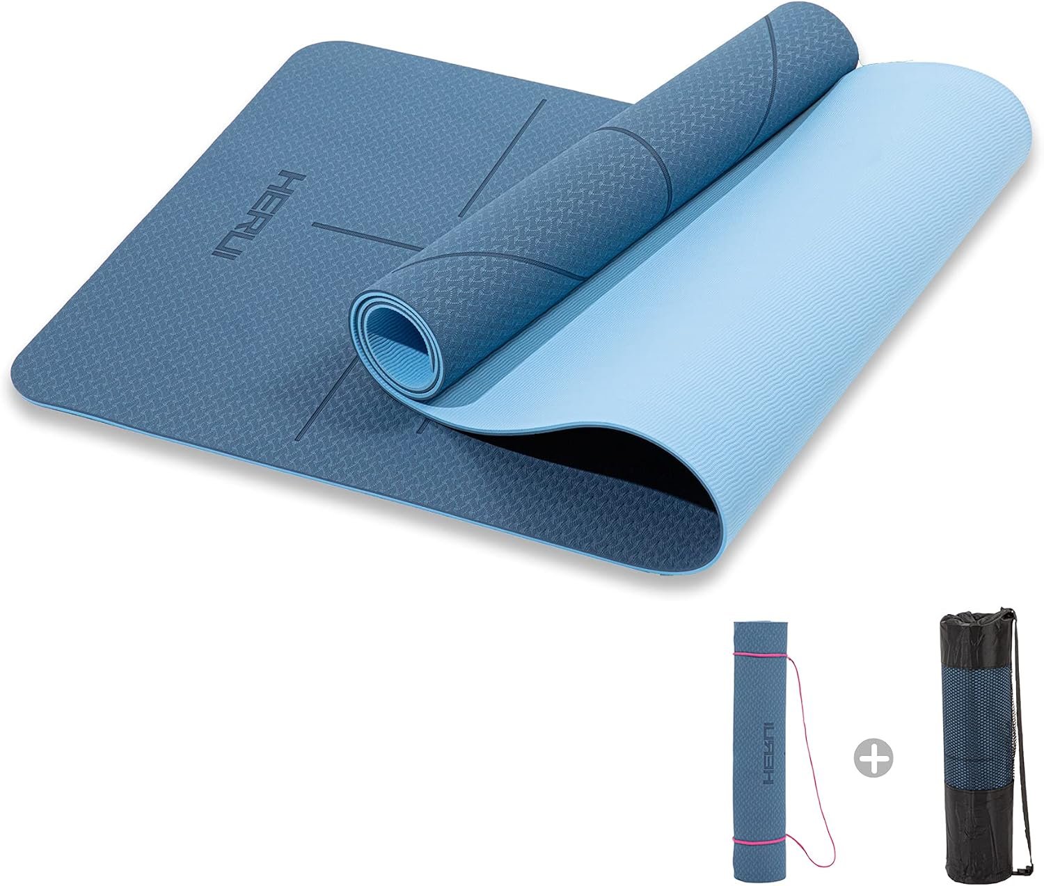 HERUI Yoga Mat Alignment Lines Anti-Slip Exercise Mat with Carrying Bag Fitness Mat for Pilates 183CM*61CM*6MM Thickness for Woman Man Beginners
