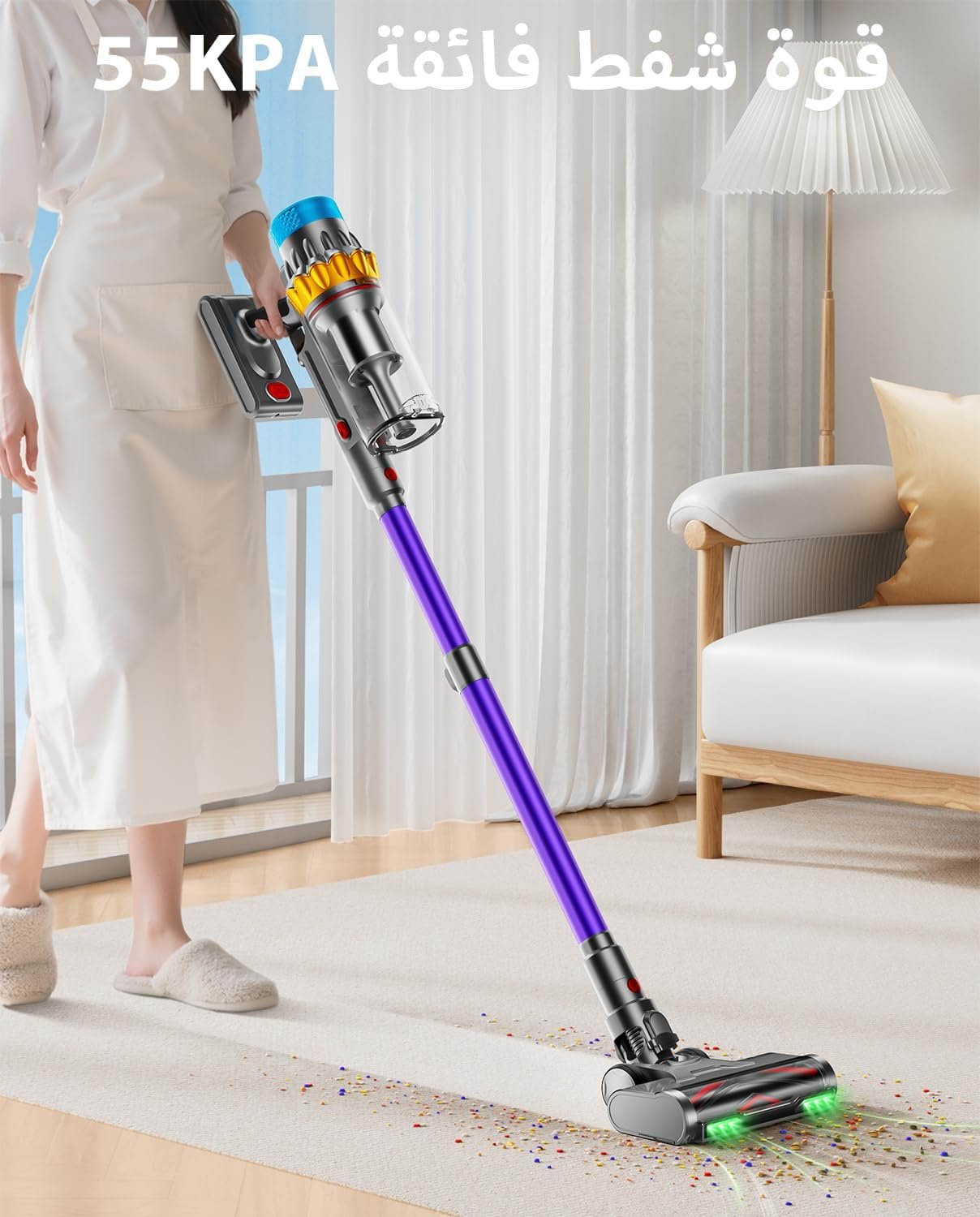 Cordless Vacuum Cleaner, 650W, 70min, 55Kpa Cordless Rechargeable Tangle-Free Vacuum Cleaner/LED Display/1.8L Cup for Home Pet Hair/All Floor - Image 4