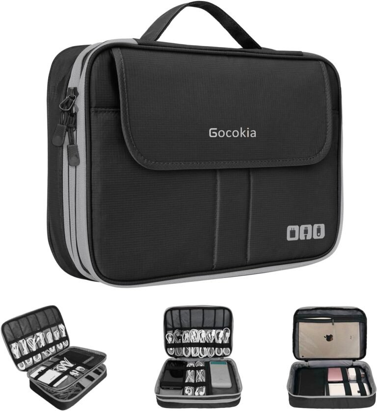 Double Layers Large Capacity Travel Electronic Accessories Organizer Bag, 2 Front Pockets Travel Gadget Carry Case, Perfect Size Fit for iPad,iPhone,Cables,Power Bank,Tablet(10.2’’)-Black