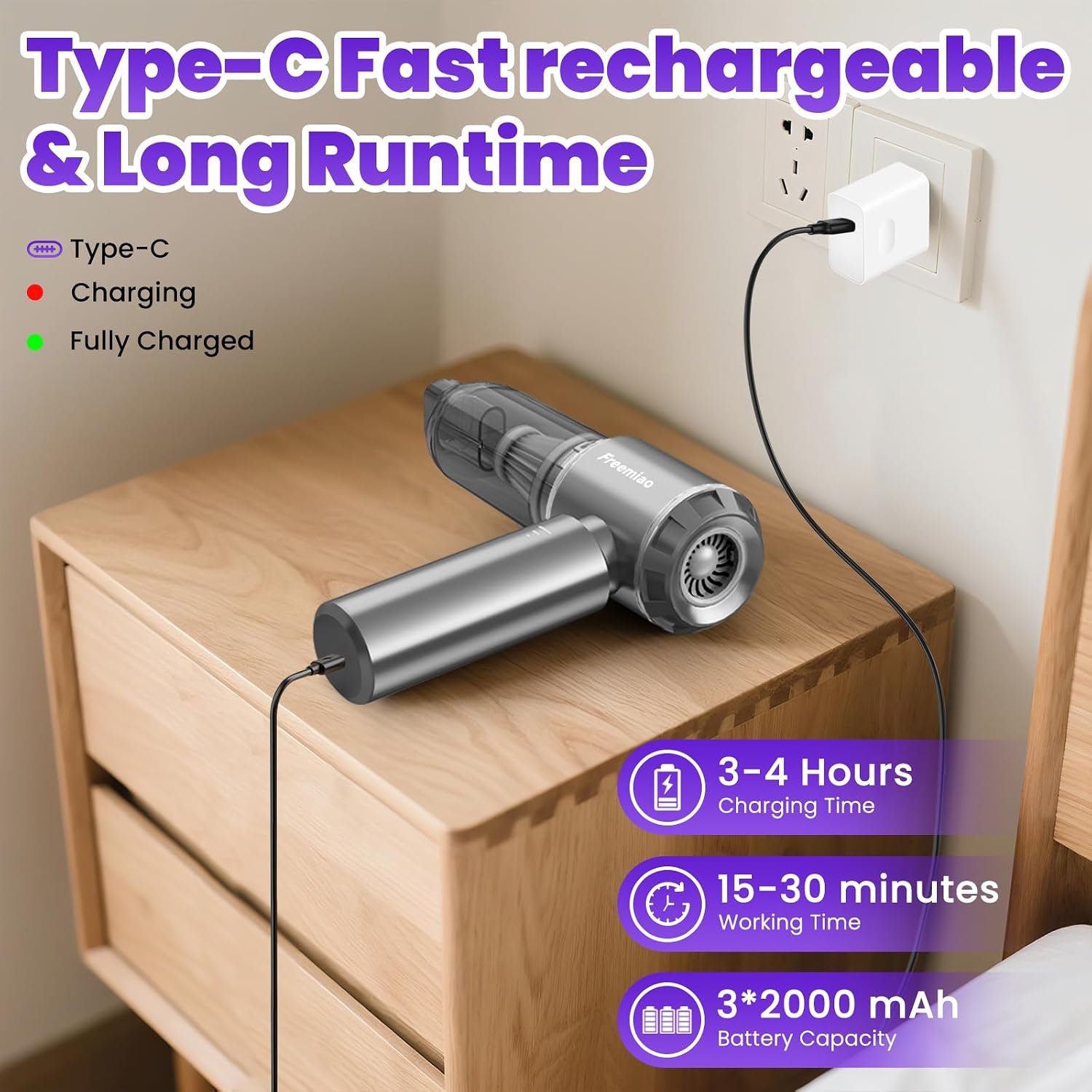 Wireless Car Vacuum 5 in 1 Handheld Mini Computer Vacuum Cleaner 23000 Pa Powerful Suction/Blowing/Inflating/Dust Removal HEPA Filter Rechargeable Portable for Car, Pet Hair - Image 5