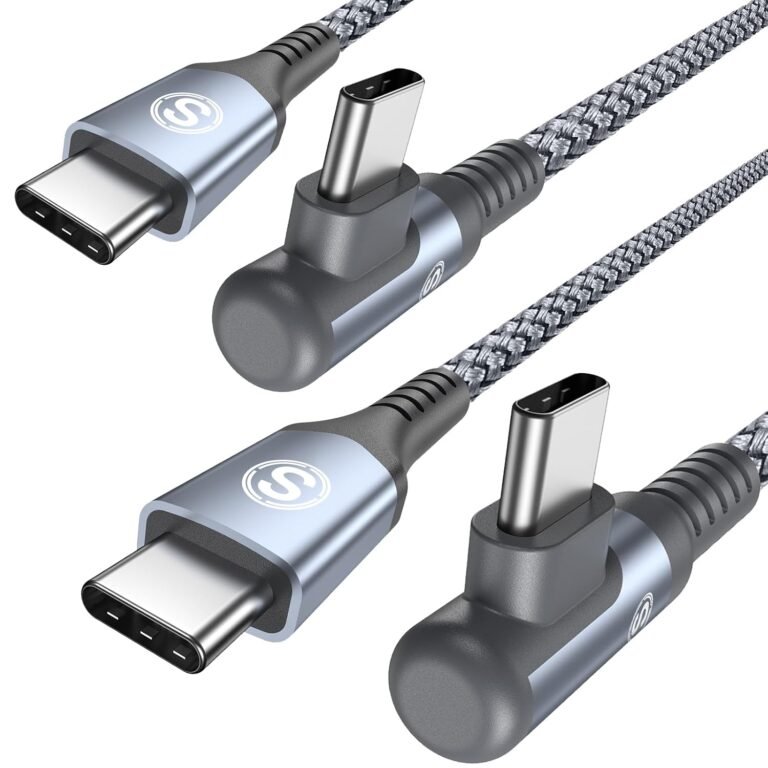 USB C to USB C Cable 90 Degree [2-Pack, 2m] Type-C Cable 60W Fast Charging cable for iPhone 17/16/15, MacBook Pro/Air, iPad Pro, Sam sung Galaxy S26/S25/S24~S8, Sony, Pixel & All Type-C Devices(Gray)