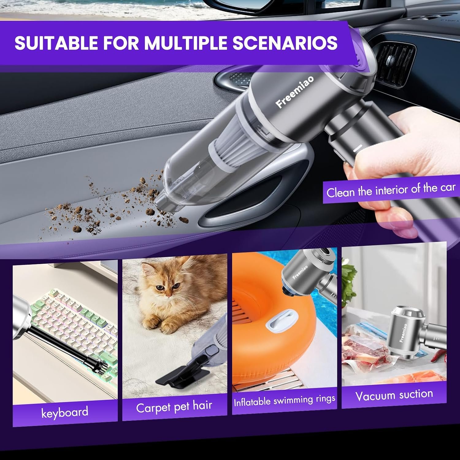 Wireless Car Vacuum 5 in 1 Handheld Mini Computer Vacuum Cleaner 23000 Pa Powerful Suction/Blowing/Inflating/Dust Removal HEPA Filter Rechargeable Portable for Car, Pet Hair - Image 6