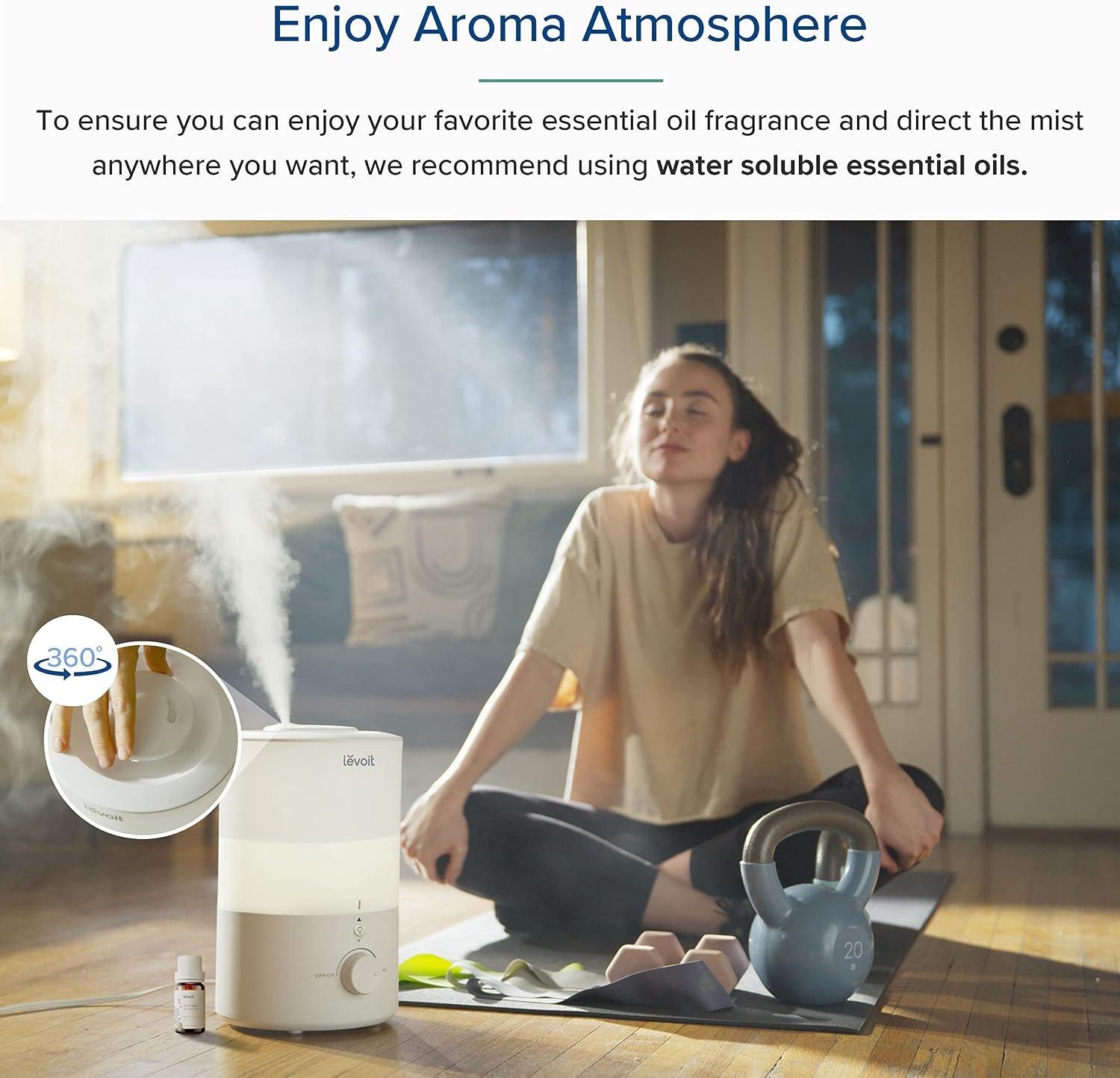 LEVOIT 3L Humidifiers for Bedroom Baby Room with Night Light, Cool Mist Humidifier for Home, Office & Plant, Auto-Off, Up to 25H for 27 ㎡, Quiet Operation with 360° Rotation Nozzle- 2 Filter Sponge - Image 6