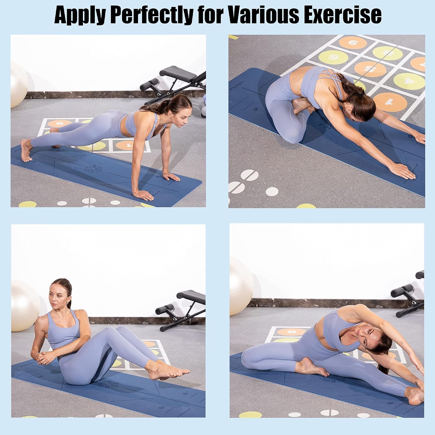 HERUI Yoga Mat Alignment Lines Anti-Slip Exercise Mat with Carrying Bag Fitness Mat for Pilates 183CM*61CM*6MM Thickness for Woman Man Beginners - Image 4