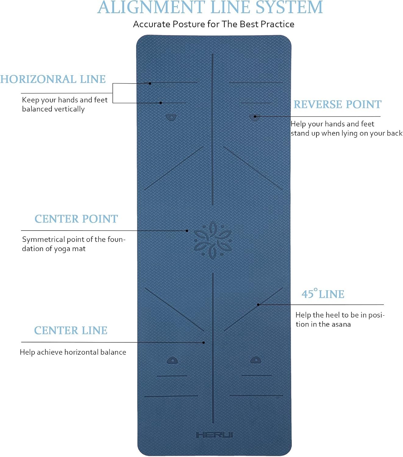 HERUI Yoga Mat Alignment Lines Anti-Slip Exercise Mat with Carrying Bag Fitness Mat for Pilates 183CM*61CM*6MM Thickness for Woman Man Beginners - Image 2