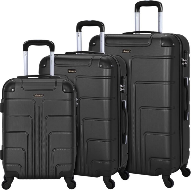 Senator Hard Shell Luggage Set 3-Piece Suit Case on Wheels for Unisex Travel A1012 | ABS Lightweight Hard side Luggage with Spinner Wheels 4 (Set of 3, Black)